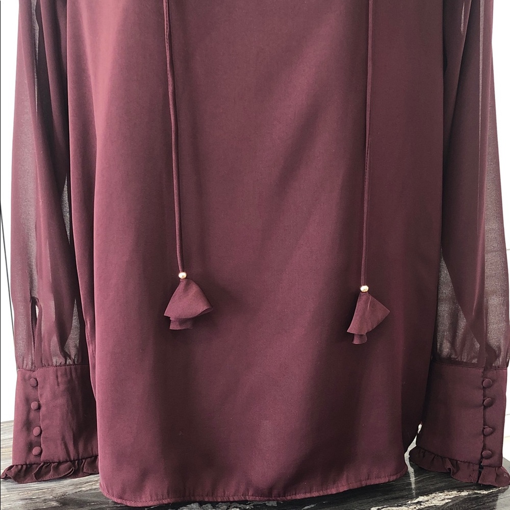 Point Zero Ruffle-Neck Long Sleeve Blouse – Women’s Medium – Rich Burgundy - Picture 4 of 13